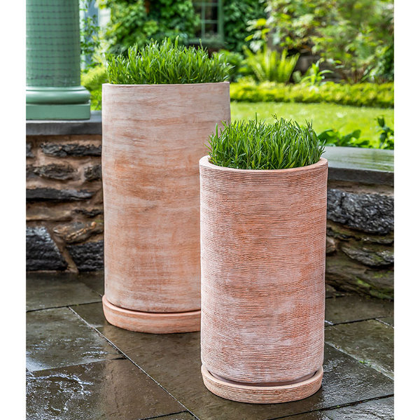 6473-2402 Sgraffito Tall Planter-Terra Cotta-Set of 2