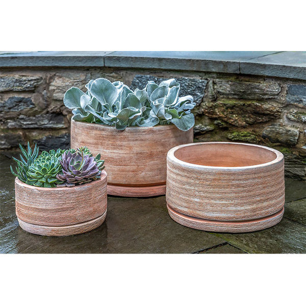 6475-2403 Sgraffito Low Planter-Terra Cotta-Set of 3