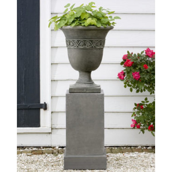 P-457 Williamsburg Strapwork Leaf Urn on PD-170 Classic Tall Pedestal